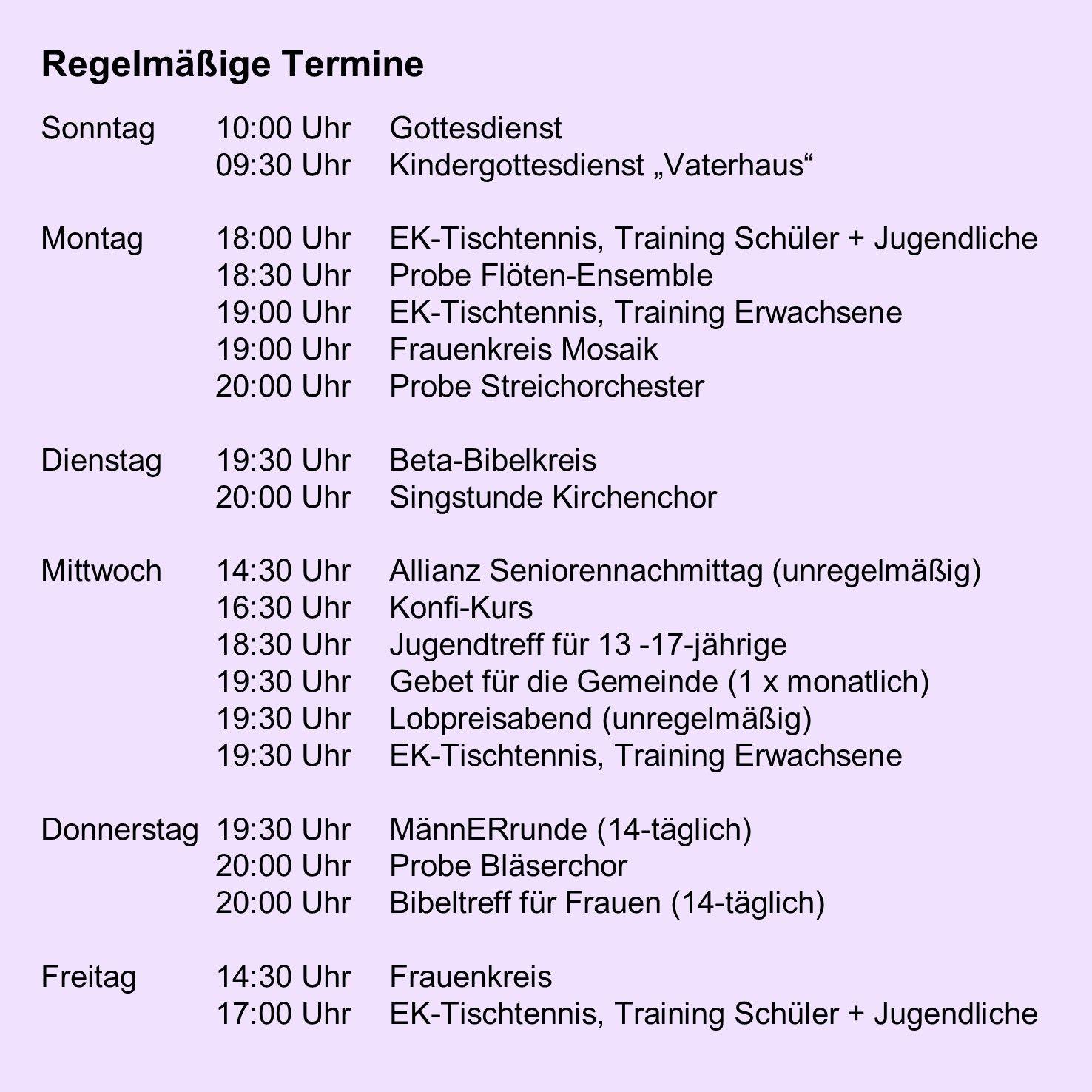 Regelmaessige Termine 2 - 2 / 2